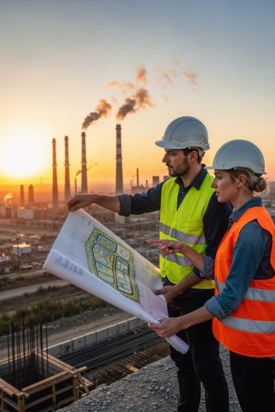 trabalhadores-da-construcao-revisando-planos-com-fundo-industrial